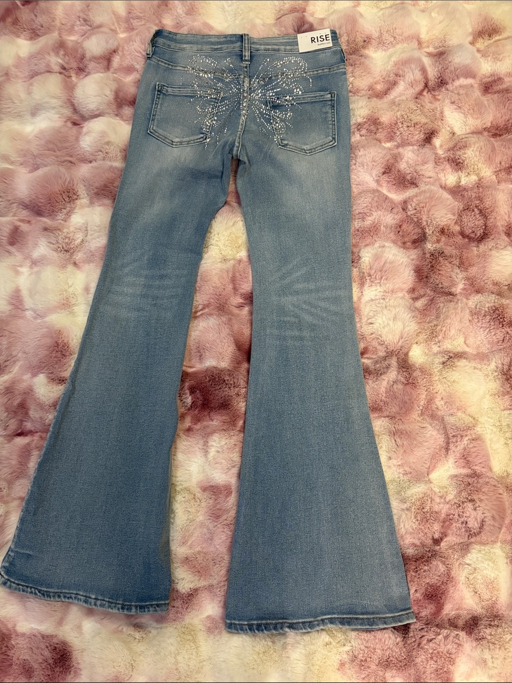NWT Women's Bling butterflyLight Blue Embellished Flare Jeans